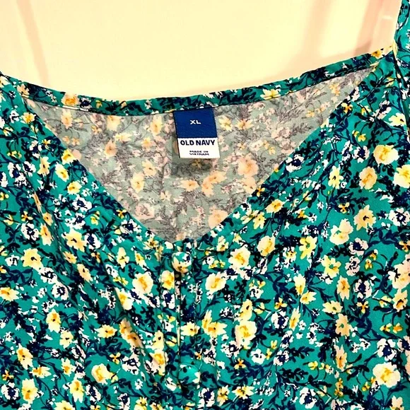 OLD NAVY Floral Cami Button Front Tank Top Size XL Teal Yellow Adjustable Straps - Picture 3 of 5